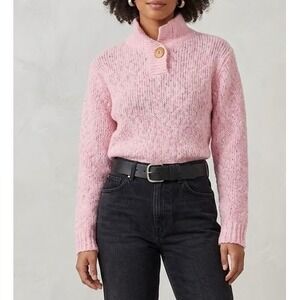 Vintage 80s Pink Boucle Knit Mock Neck‎ Button Sweater Medium Bubblegum Kidcore